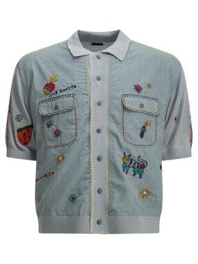 Kapital Kapital Knit X Chambray Polo Shirt Isla Bonita Casual Shirt Tag Size 3 M